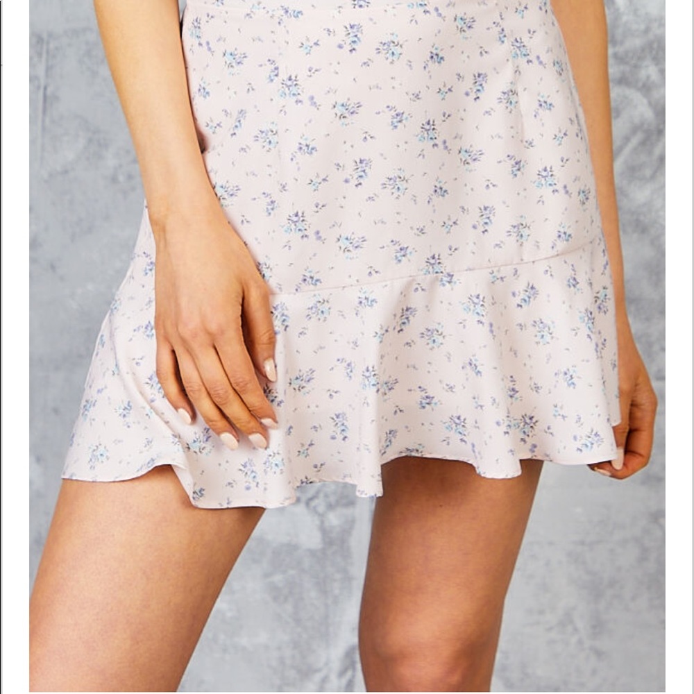 NWT Altar'd State Pale Pink Skirt with Blue and Purple Florals Large Skater